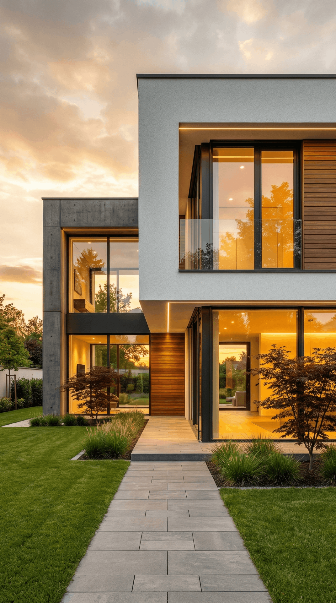 Modernes Einfamilienhaus bei Dämmerung